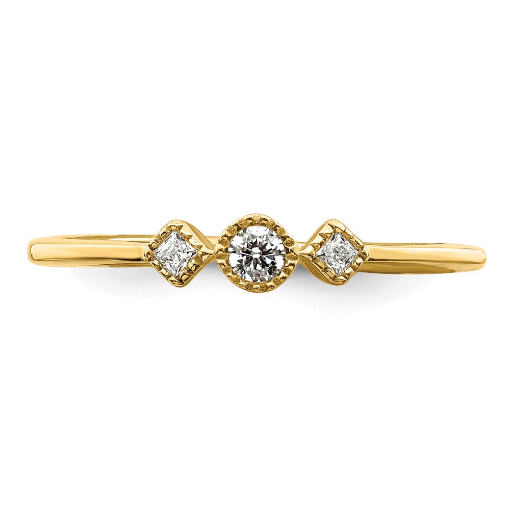 14k Beaded Edge Petite 3-Stone 1/10 carat Round/Princess Diamond Complete Promise/Engagement Ring