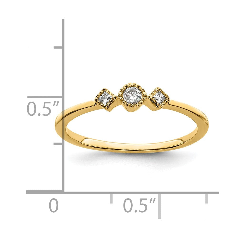 14k Beaded Edge Petite 3-Stone 1/10 carat Round/Princess Diamond Complete Promise/Engagement Ring