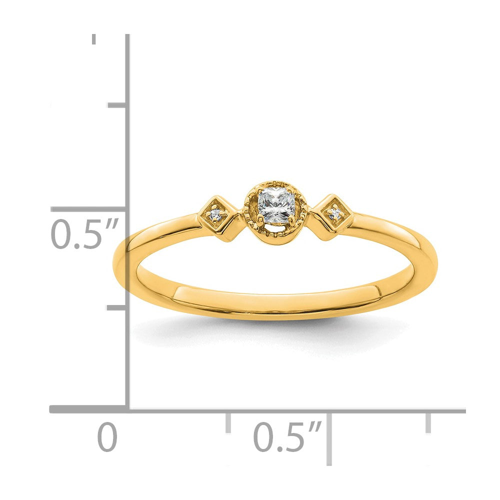 14k Beaded Edge Petite 3-Stone 1/15 carat Cushion Diamond Complete Promise/Engagement Ring