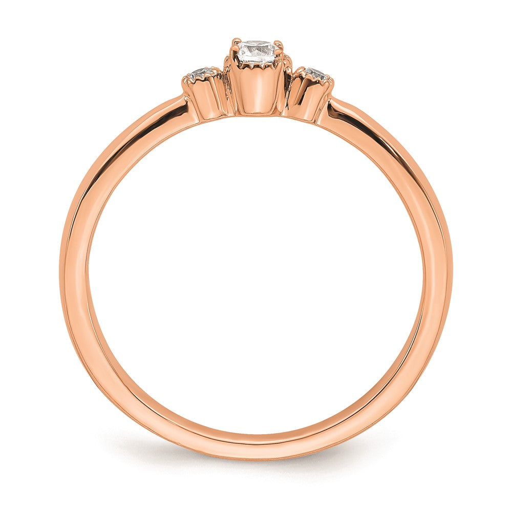 14k Rose Gold Beaded Edge Petite 3-Stone 1/15 carat Round Diamond Complete Promise/Engagement Ring