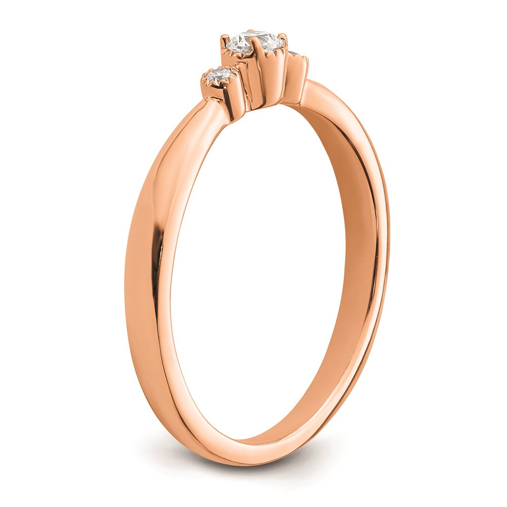 14k Rose Gold Beaded Edge Petite 3-Stone 1/15 carat Round Diamond Complete Promise/Engagement Ring
