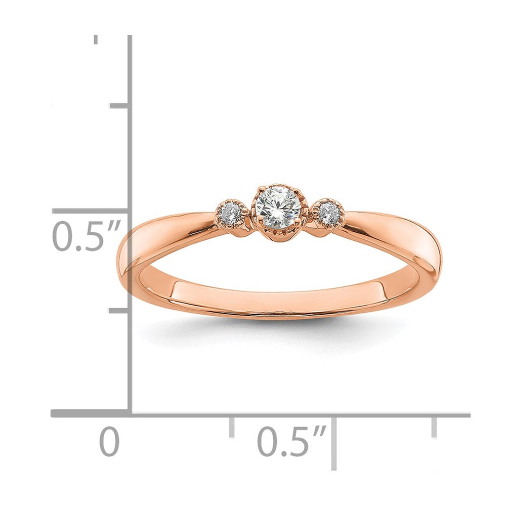 14k Rose Gold Beaded Edge Petite 3-Stone 1/15 carat Round Diamond Complete Promise/Engagement Ring