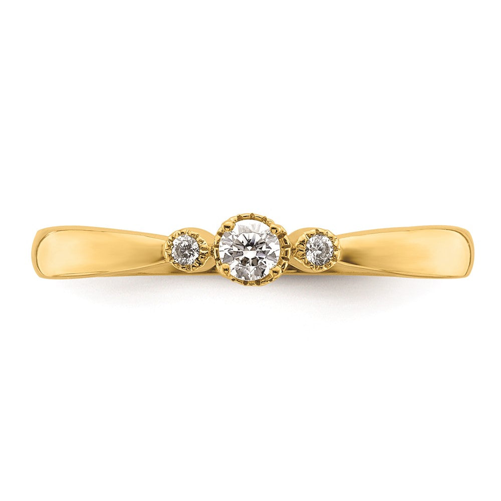 14k Beaded Edge Petite 3-Stone 1/15 carat Round Diamond Complete Promise/Engagement Ring