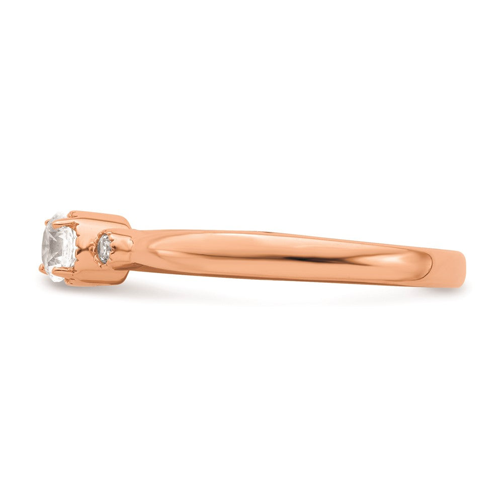14k Rose Gold Beaded Edge Petite 3-Stone 1/4 carat Round Diamond Complete Promise/Engagement Ring