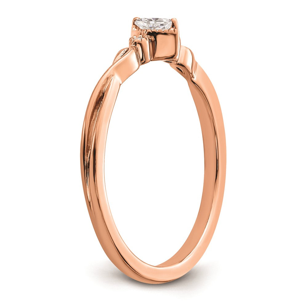 14k Rose Gold Beaded Edge Petite 3-Stone 1/15 carat Marquise Diamond Complete Promise/Engagement Ring