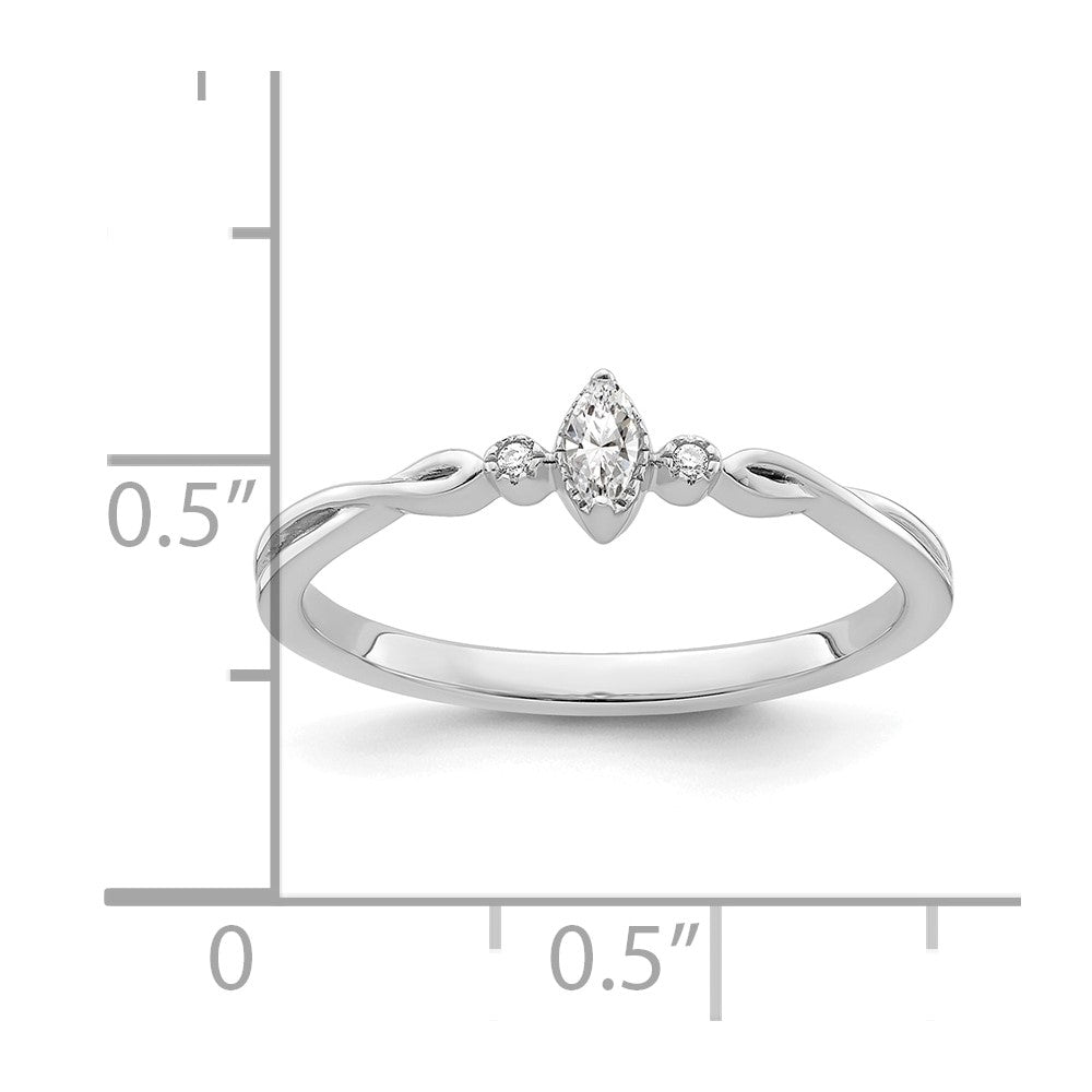14k White Gold Beaded Edge Petite 3-Stone 1/15 carat Marquise Diamond Complete Promise/Engagement Ring