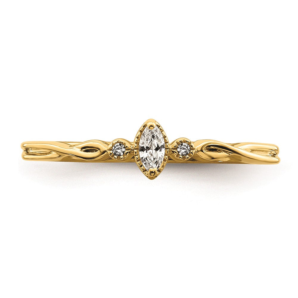 14k Beaded Edge Petite 3-Stone 1/15 carat Marquise Diamond Complete Promise/Engagement Ring