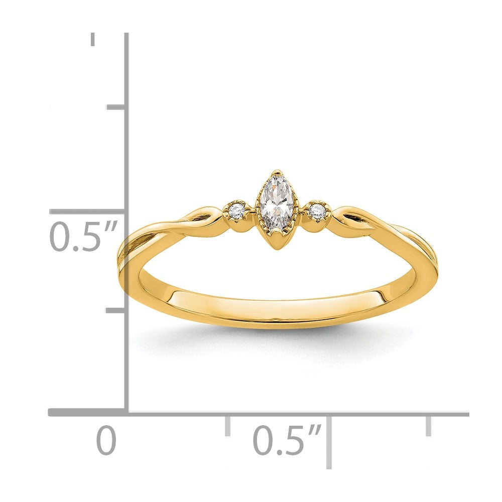 14k Beaded Edge Petite 3-Stone 1/15 carat Marquise Diamond Complete Promise/Engagement Ring