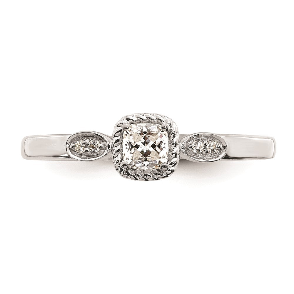 14k White Gold Rope Edge Petite 1/4 carat Cushion-cut Diamond Complete Promise/Engagement Ring