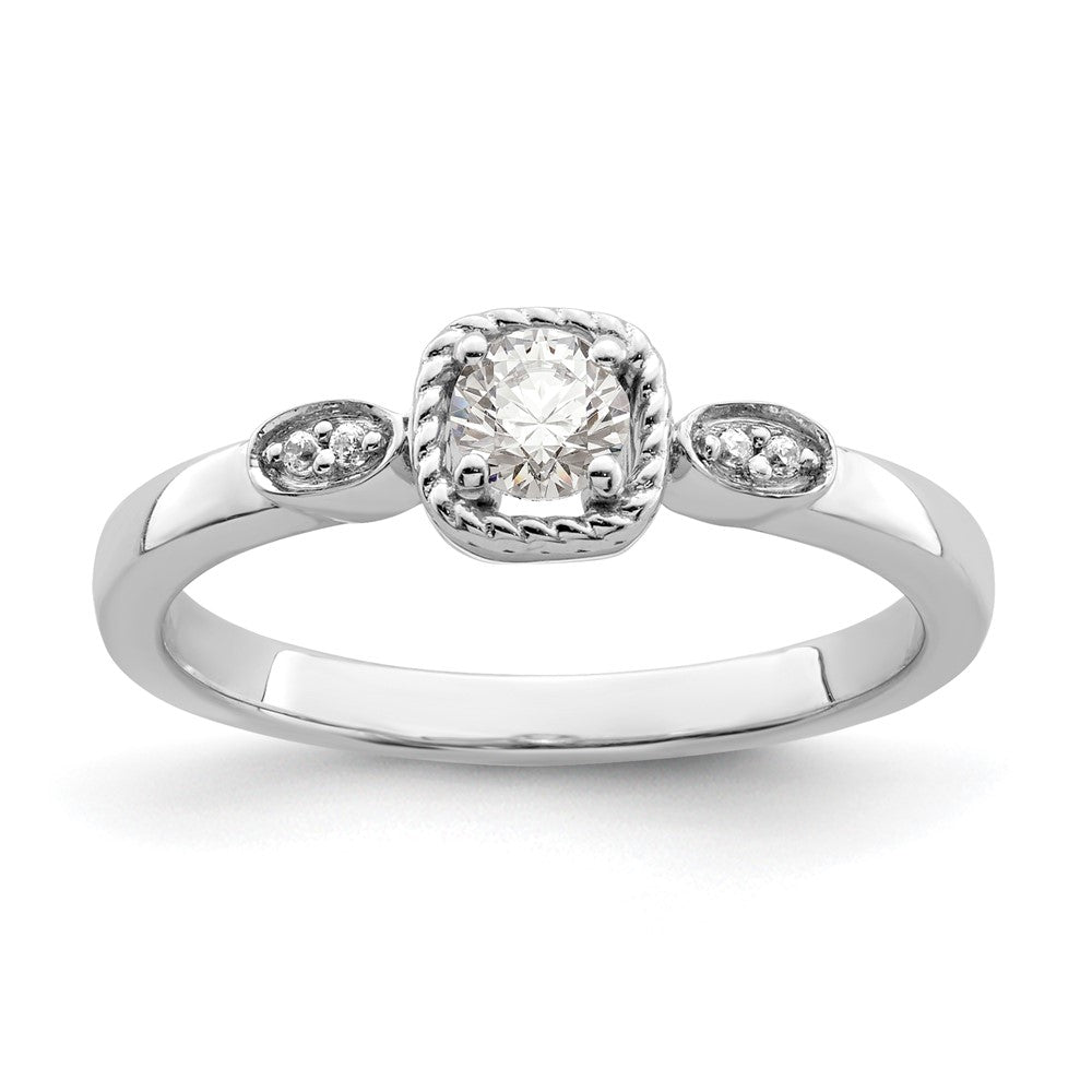 14K White Gold First Promise Lab Grown VS/SI+ G+ Dia Rope Edge Comp Eng Rin
