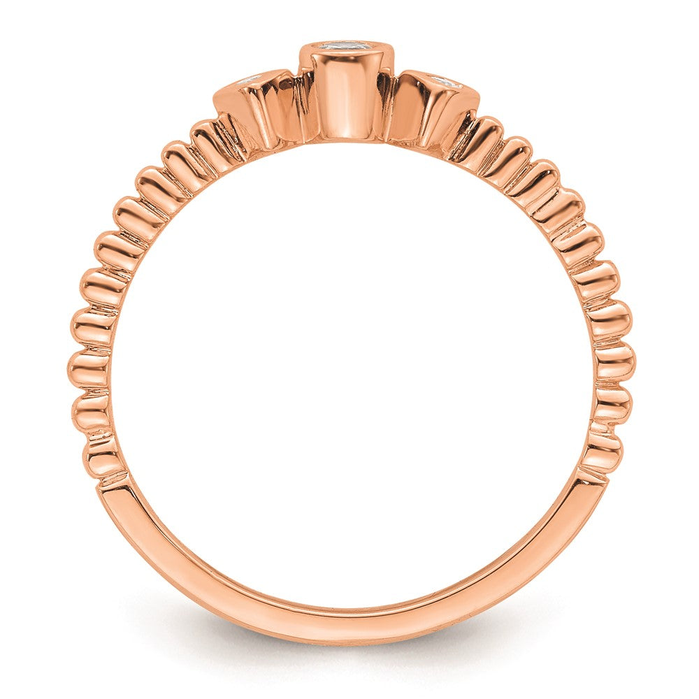 14k Rose Gold Scalloped Band Petite 3-Stone 1/15 carat Round Diamond Complete Promise/Engagement Ring