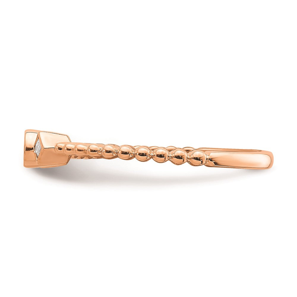 14k Rose Gold Scalloped Band Petite 3-Stone 1/15 carat Round Diamond Complete Promise/Engagement Ring