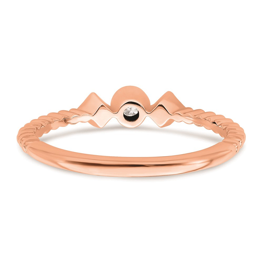 14k Rose Gold Scalloped Band Petite 3-Stone 1/15 carat Round Diamond Complete Promise/Engagement Ring