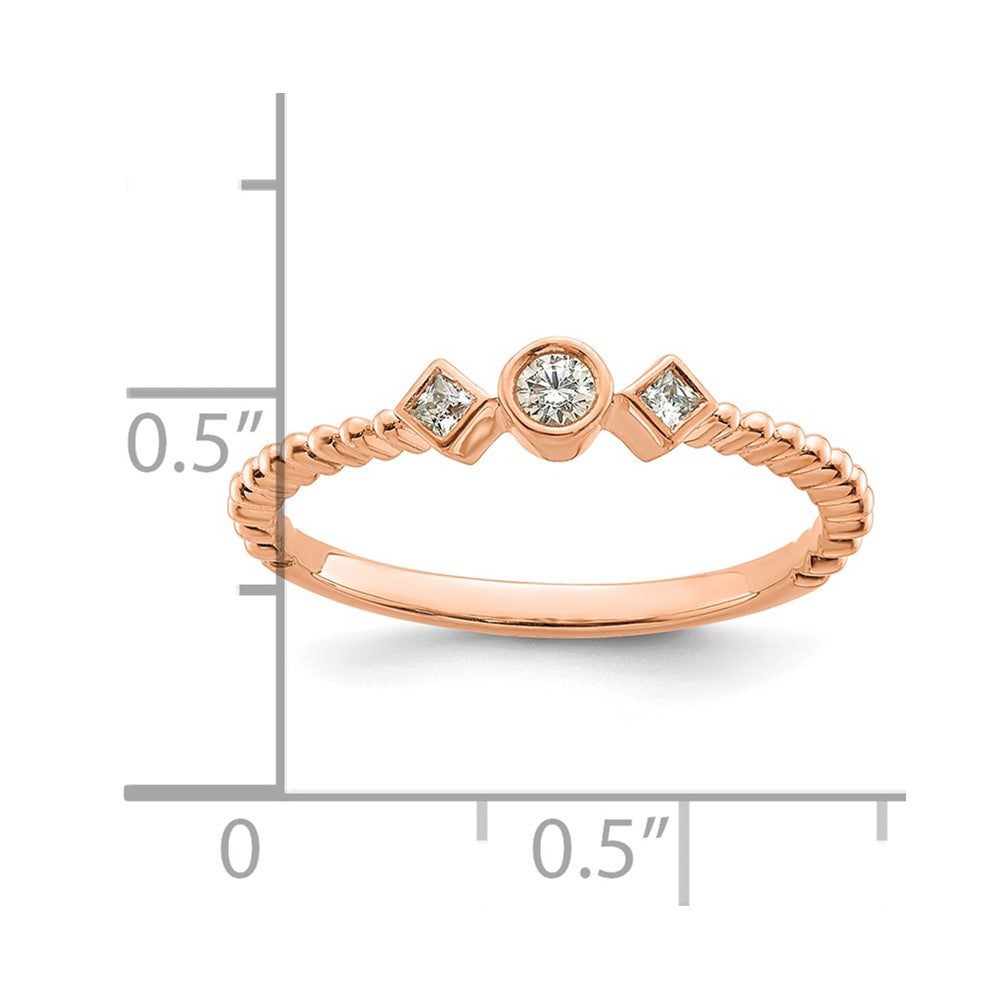 14k Rose Gold Scalloped Band Petite 3-Stone 1/15 carat Round Diamond Complete Promise/Engagement Ring