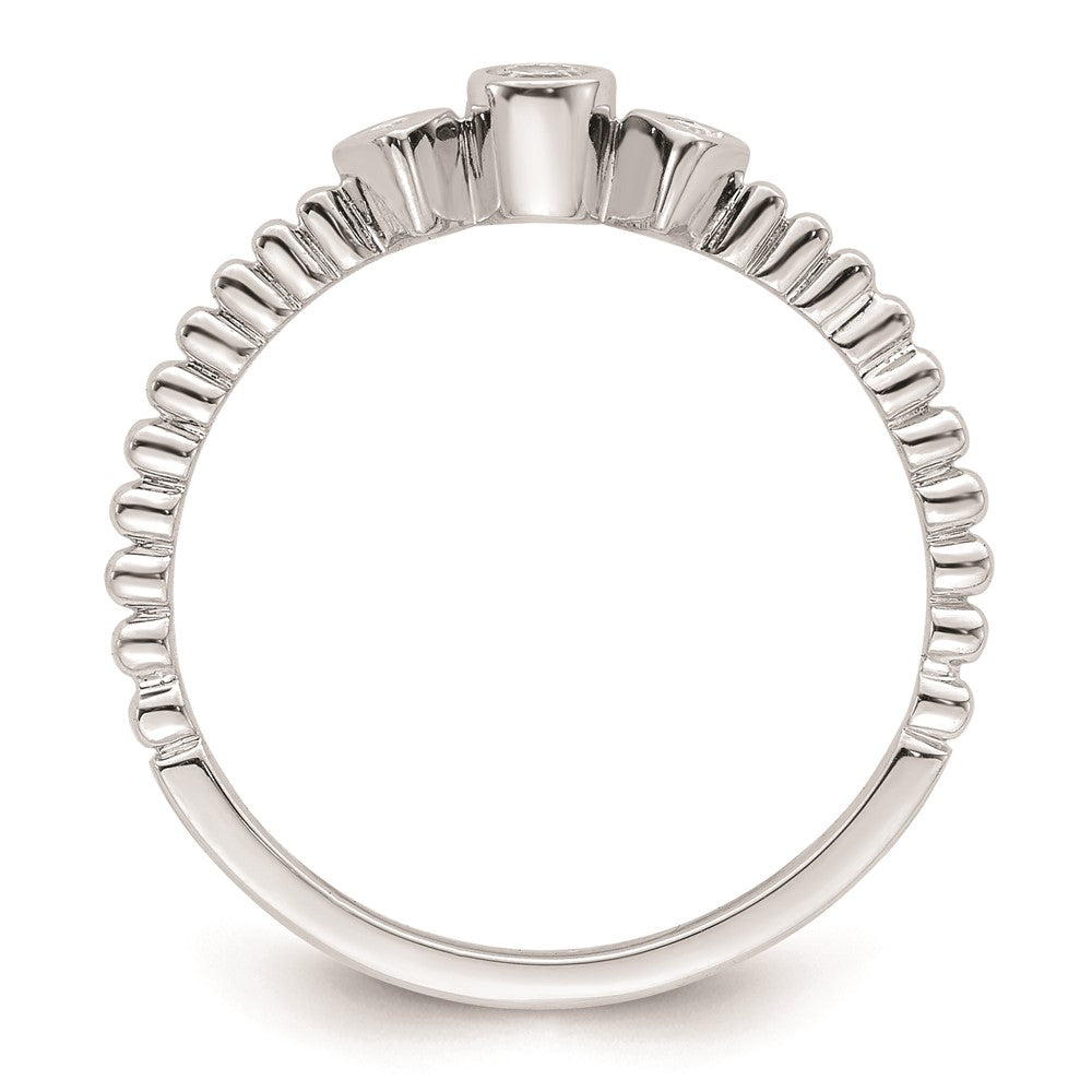 14k White Gold Scalloped Band Petite 3-Stone 1/15 carat Round Diamond Complete Promise/Engagement Ring