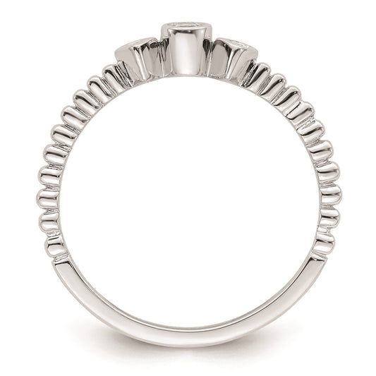 14k White Gold Scalloped Band Petite 3-Stone 1/15 carat Round Diamond Complete Promise/Engagement Ring