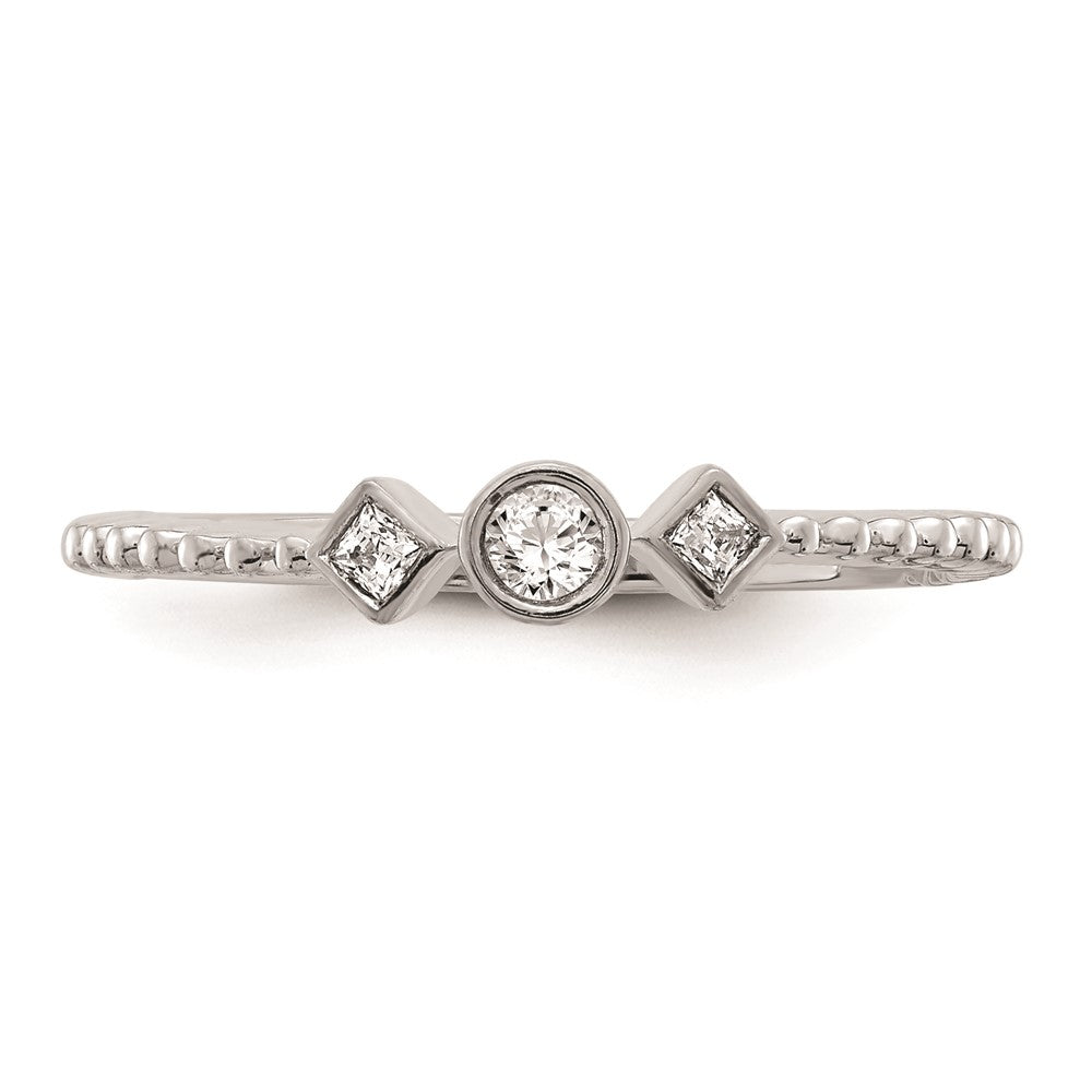 14k White Gold Scalloped Band Petite 3-Stone 1/15 carat Round Diamond Complete Promise/Engagement Ring