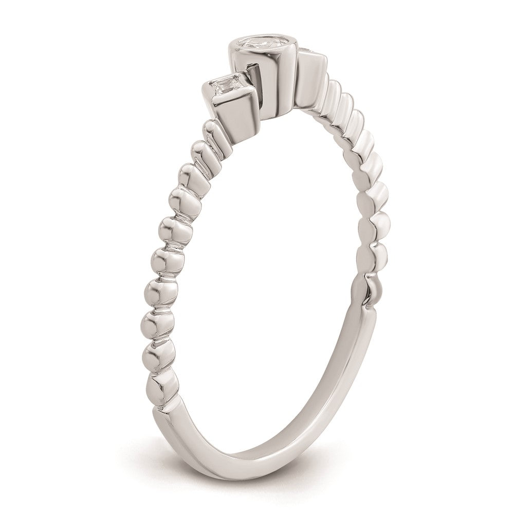 14k White Gold Scalloped Band Petite 3-Stone 1/15 carat Round Diamond Complete Promise/Engagement Ring