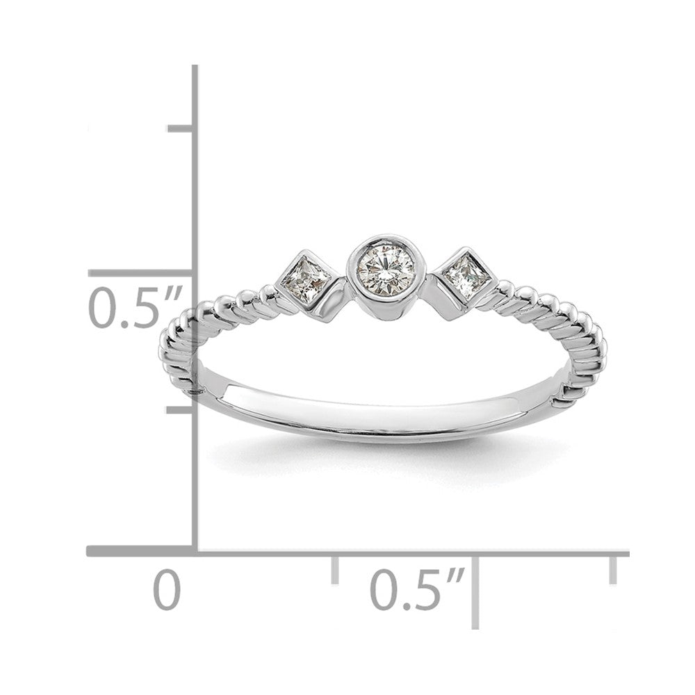 14k White Gold Scalloped Band Petite 3-Stone 1/15 carat Round Diamond Complete Promise/Engagement Ring