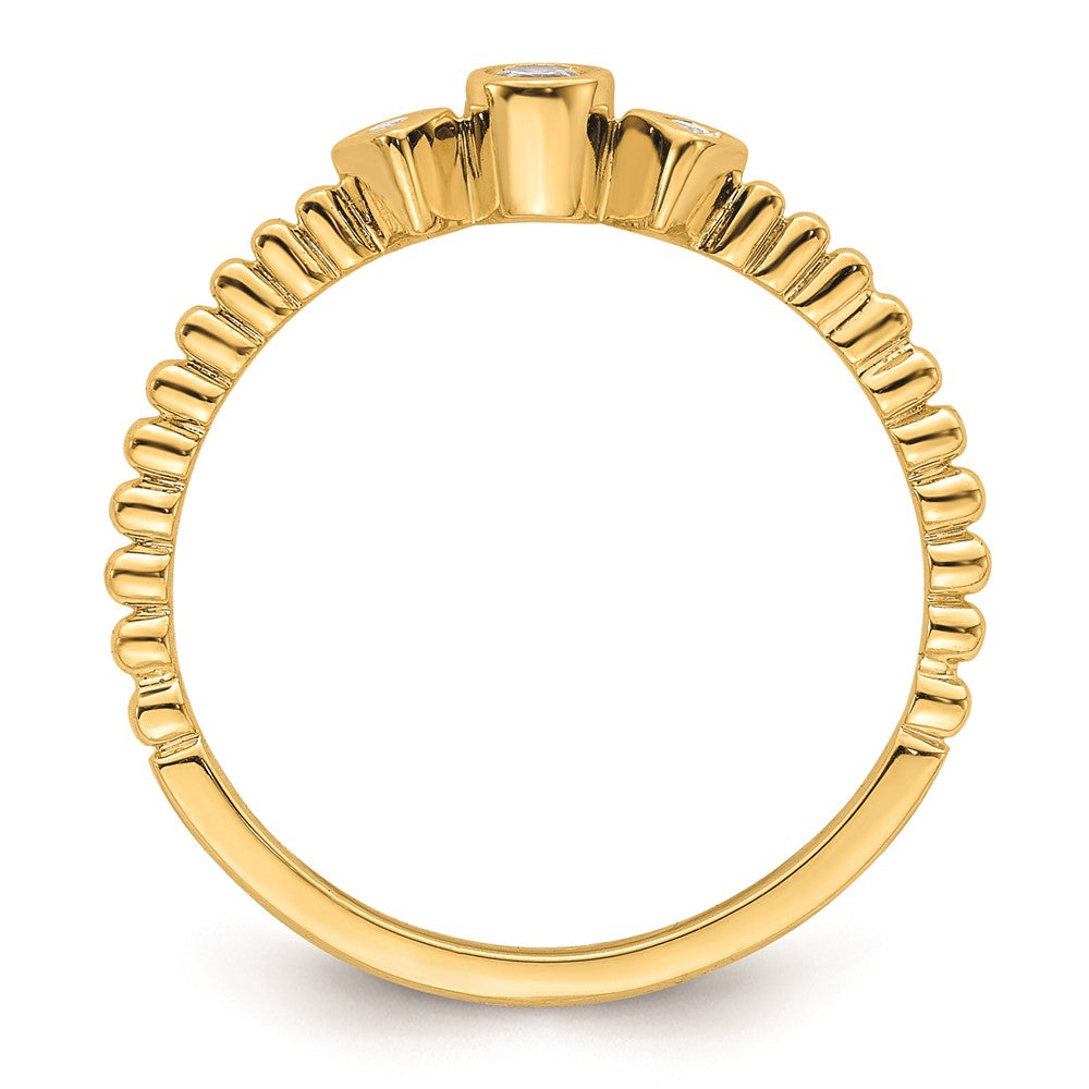 14k Scalloped Band Petite 3-Stone 1/15 carat Round Diamond Complete Promise/Engagement Ring