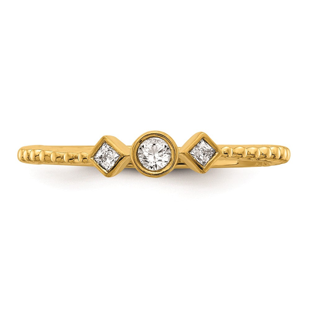 14k Scalloped Band Petite 3-Stone 1/15 carat Round Diamond Complete Promise/Engagement Ring