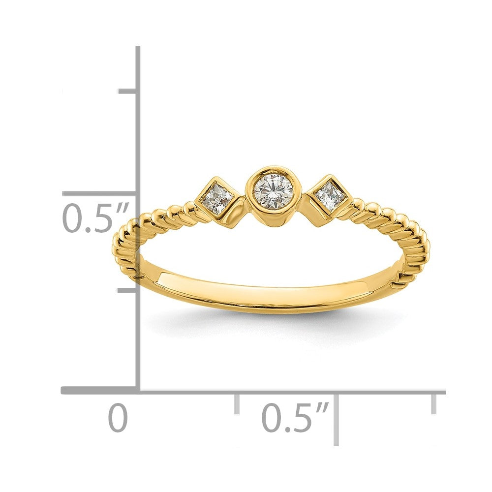 14k Scalloped Band Petite 3-Stone 1/15 carat Round Diamond Complete Promise/Engagement Ring