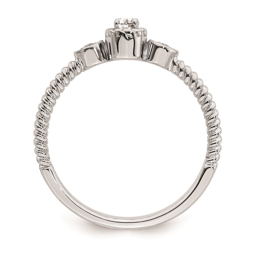 14k White Gold Roped Band Petite 3-Stone 1/15 carat Round Diamond Complete Promise/Engagement Ring