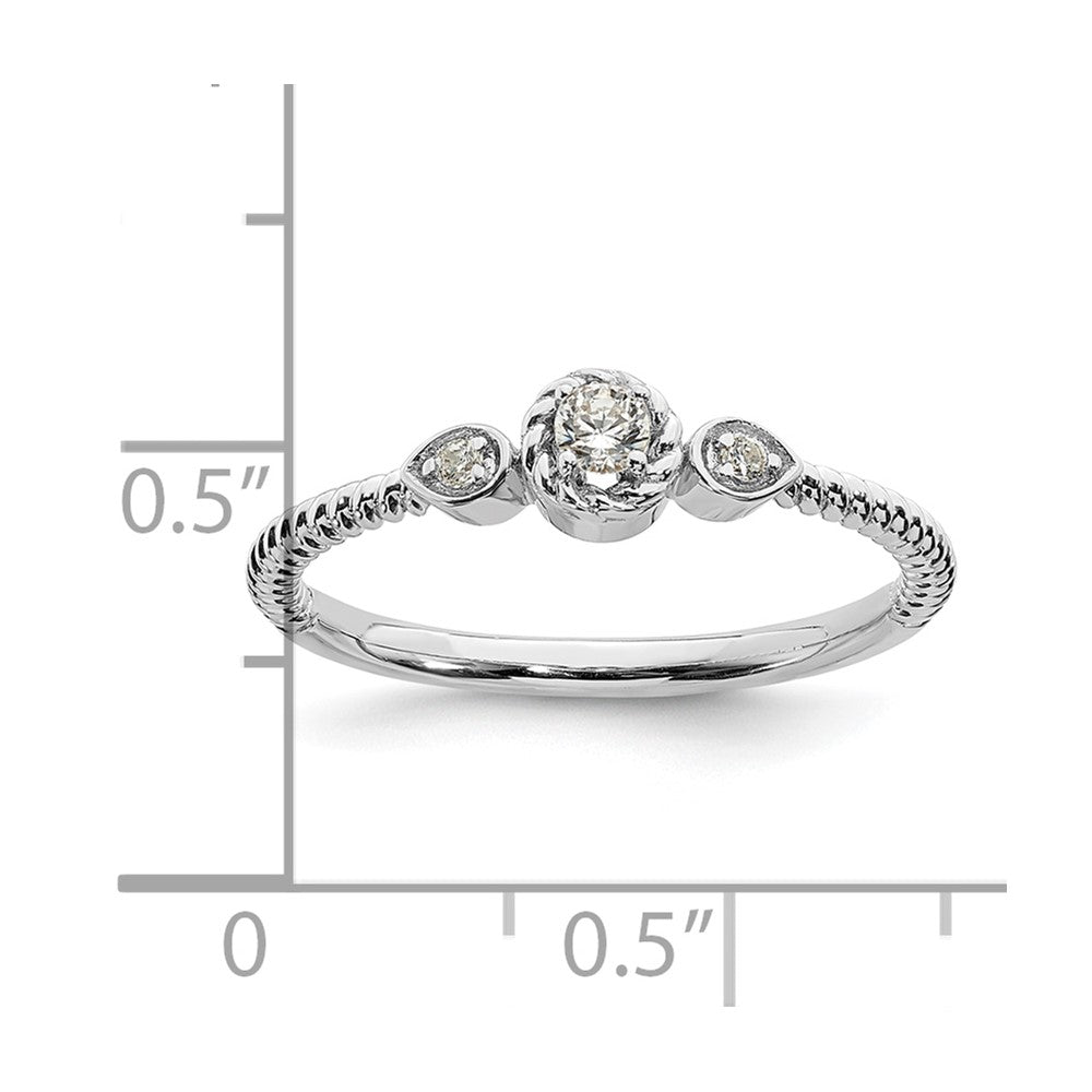 14k White Gold Roped Band Petite 3-Stone 1/15 carat Round Diamond Complete Promise/Engagement Ring