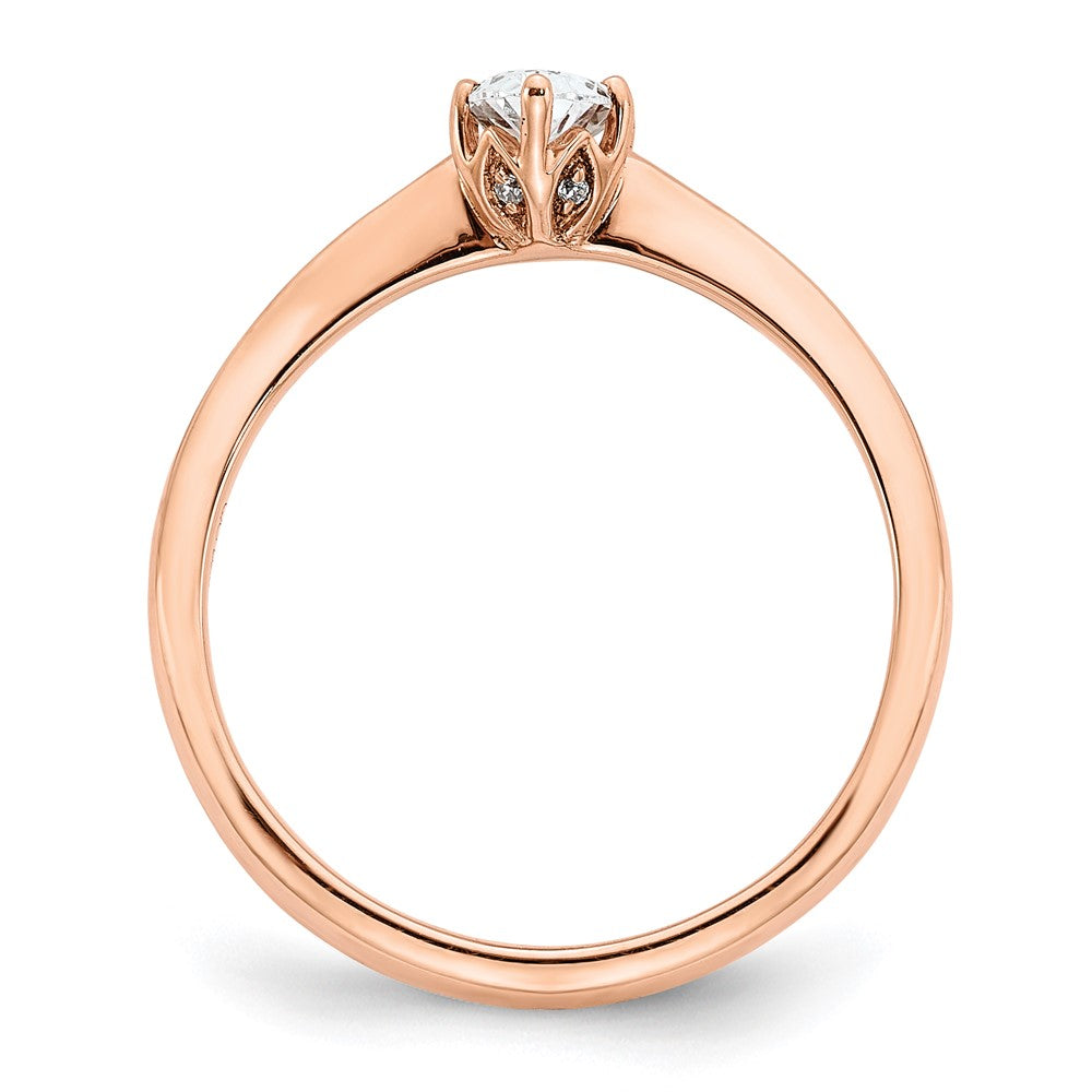 14k Rose Gold (Holds 1/2 carat (6x4mm) Oval) 6-Prong with .01 carat Diamond Leaf Design Semi-Mount Engagement Ring