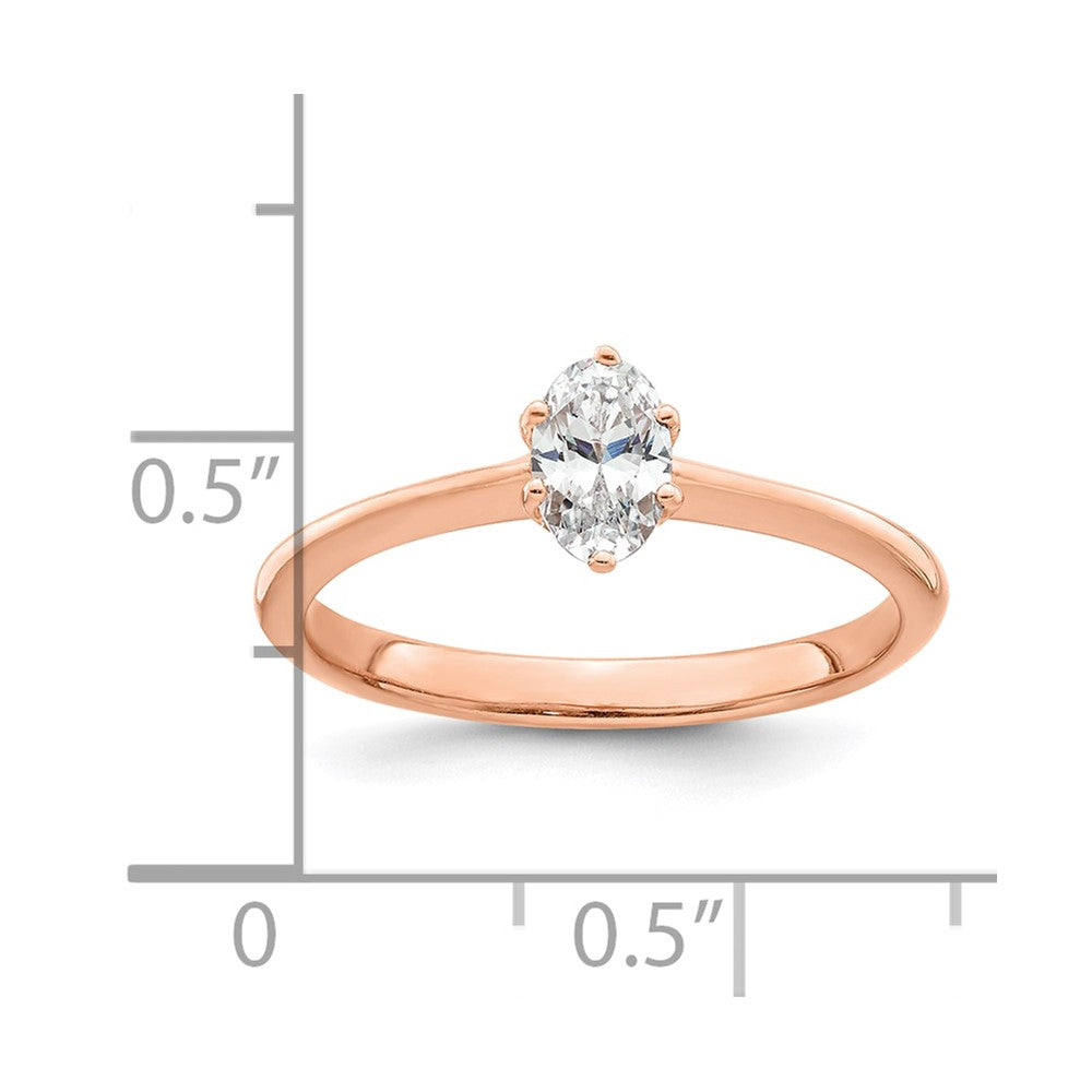 14k Rose Gold (Holds 1/2 carat (6x4mm) Oval) 6-Prong with .01 carat Diamond Leaf Design Semi-Mount Engagement Ring