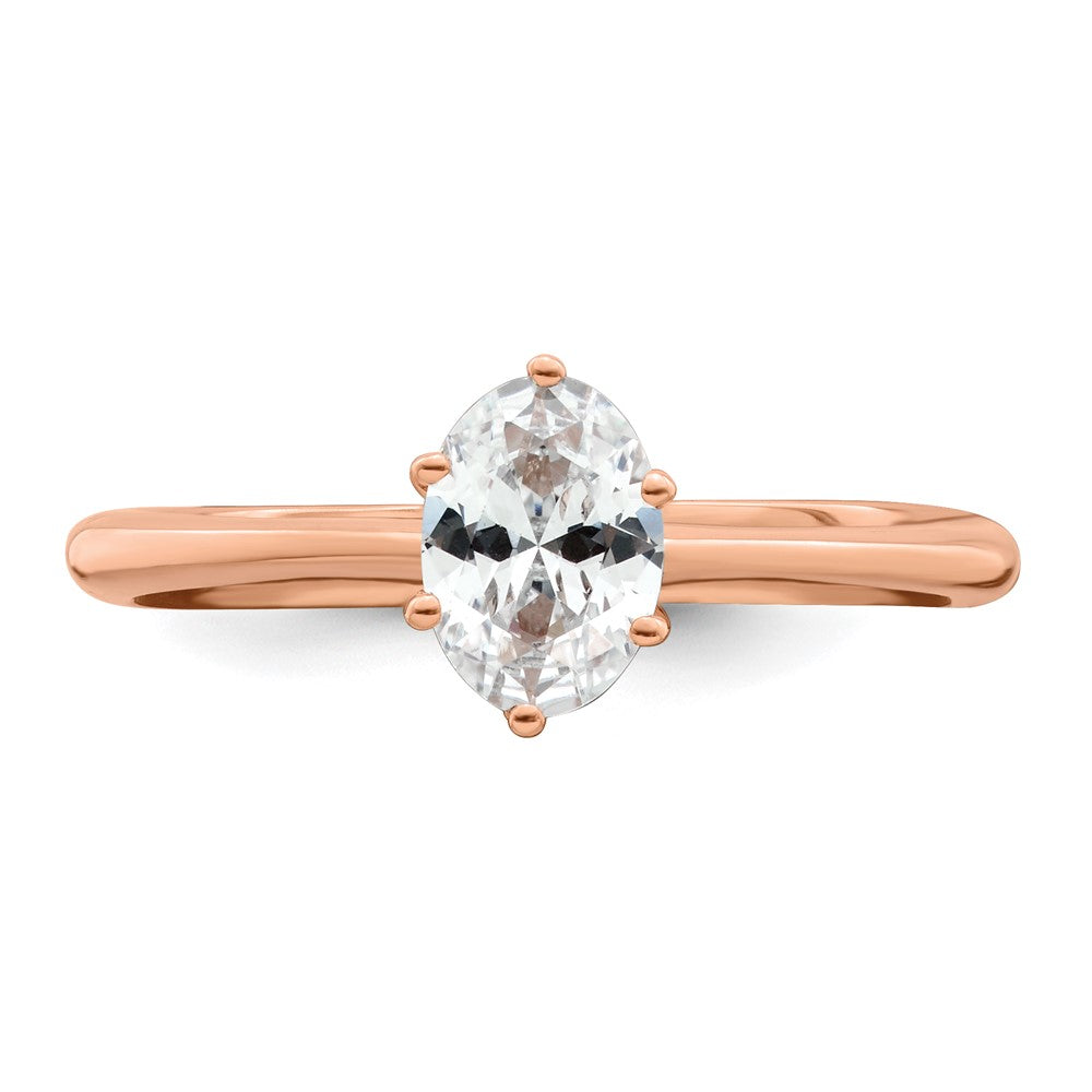 14k Rose Gold (Holds 3/4 carat (6.7x5mm) Oval) 6-Prong with .02 carat Diamond Leaf Design Semi-Mount Engagement Ring