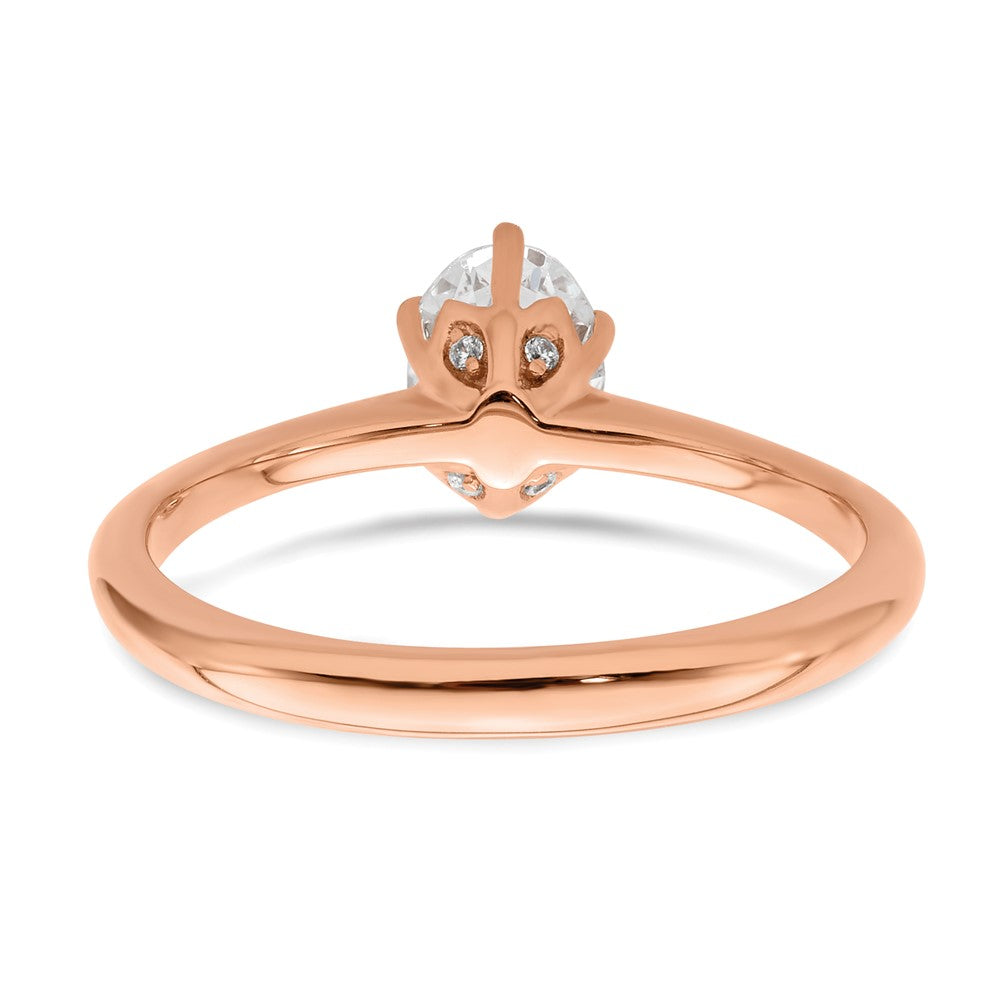 14k Rose Gold (Holds 3/4 carat (6.7x5mm) Oval) 6-Prong with .02 carat Diamond Leaf Design Semi-Mount Engagement Ring