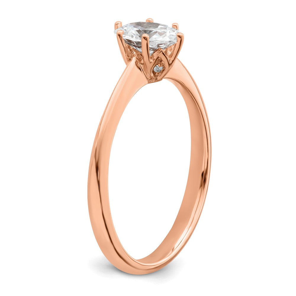 14k Rose Gold (Holds 3/4 carat (6.7x5mm) Oval) 6-Prong with .02 carat Diamond Leaf Design Semi-Mount Engagement Ring