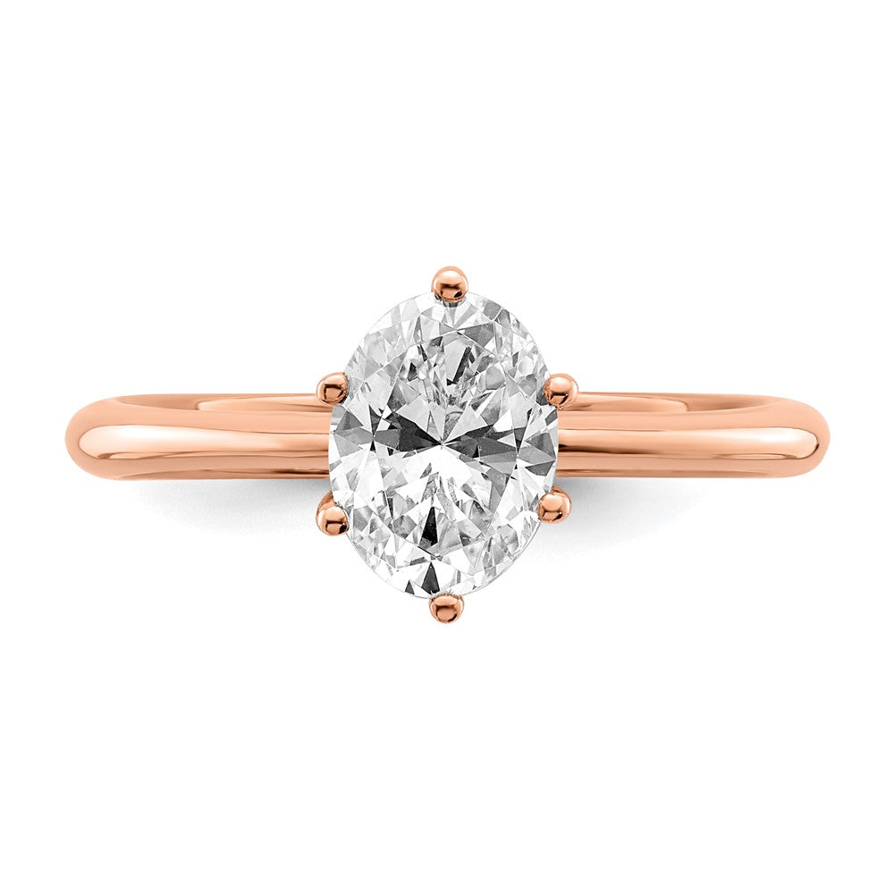14k Rose Gold (Holds 1 carat (7x5mm) Oval) 6-Prong with .02 carat Diamond Leaf Design Semi-Mount Engagement Ring
