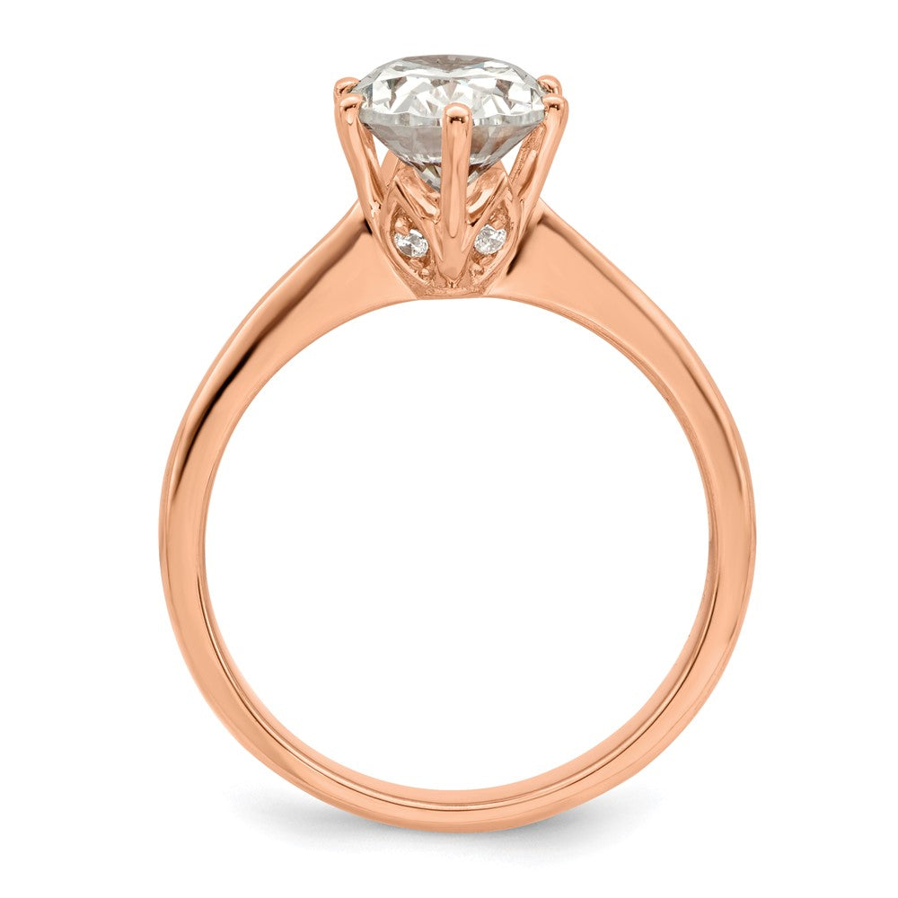 14k Rose Gold (Holds 1.5 carat (8x6mm) Oval) 6-Prong with .03 carat Diamond Leaf Design Semi-Mount Engagement Ring