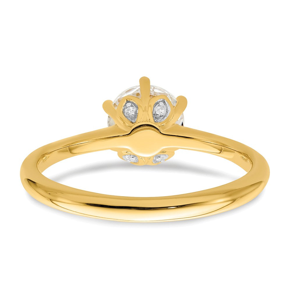 14k (Holds 1 carat (6.50 mm) Round) 6-Prong with .02 carat Diamond Leaf Design Semi-Mount Engagement Ring