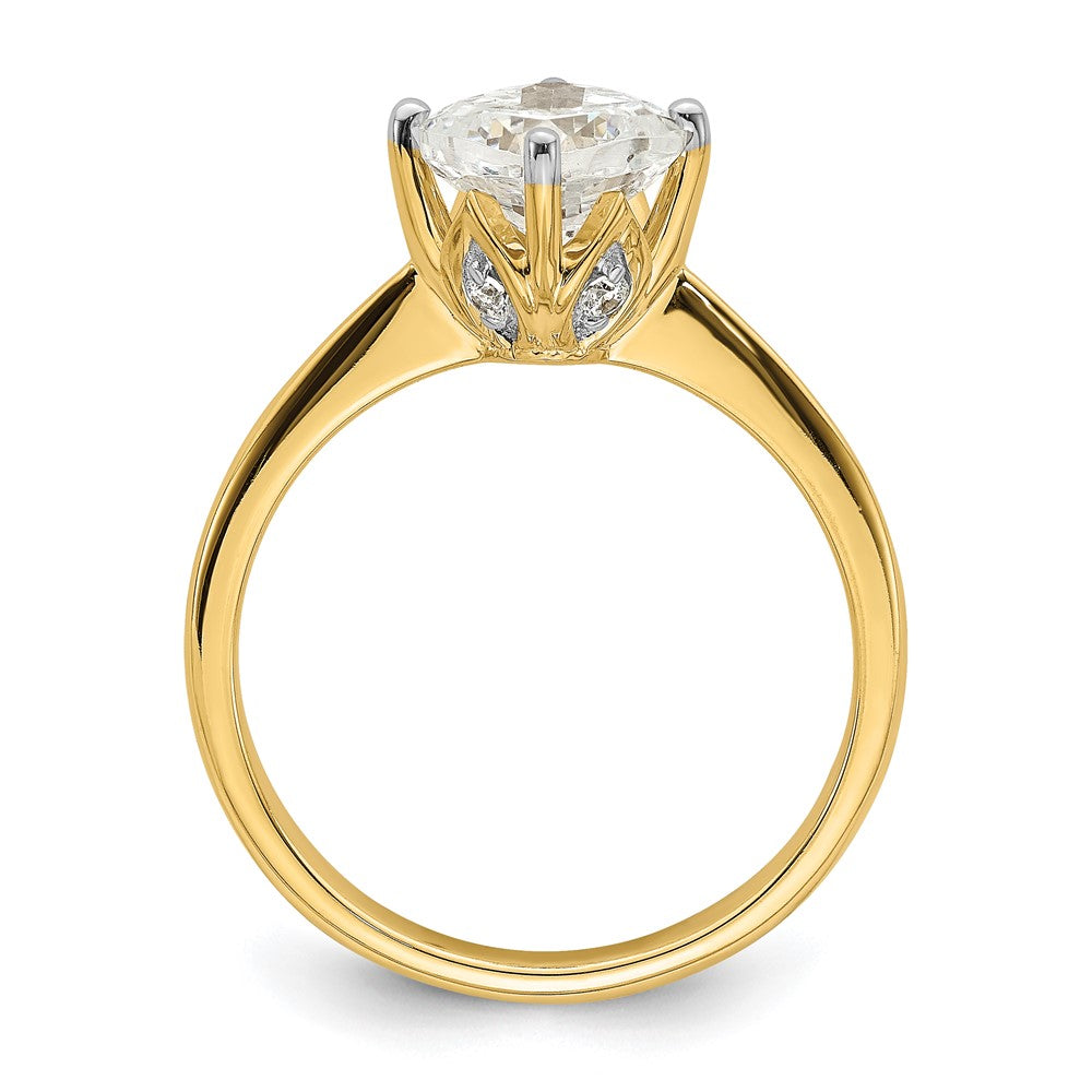 14k (Holds 1.5 carat (7.00 mm) Cushion-cut) 4-Prong with 1/20 carat Diamond Leaf Design Semi-Mount Engagement Ring
