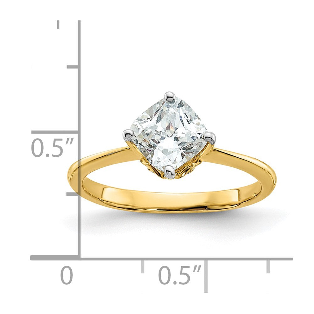14k (Holds 1.5 carat (7.00 mm) Cushion-cut) 4-Prong with 1/20 carat Diamond Leaf Design Semi-Mount Engagement Ring