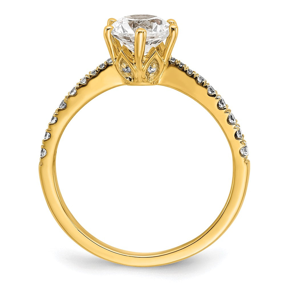 14k Gold Leaf Design (Holds 1 carat (6.5mm) Round Center) 1/4 carat Diamond Semi-Mount Engagement Ring