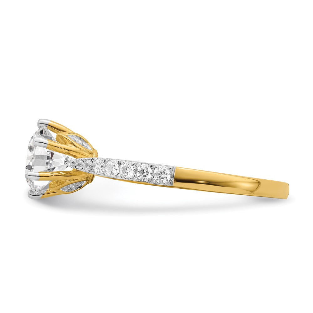 14k Gold Leaf Design (Holds 1 carat (6.5mm) Round Center) 1/4 carat Diamond Semi-Mount Engagement Ring