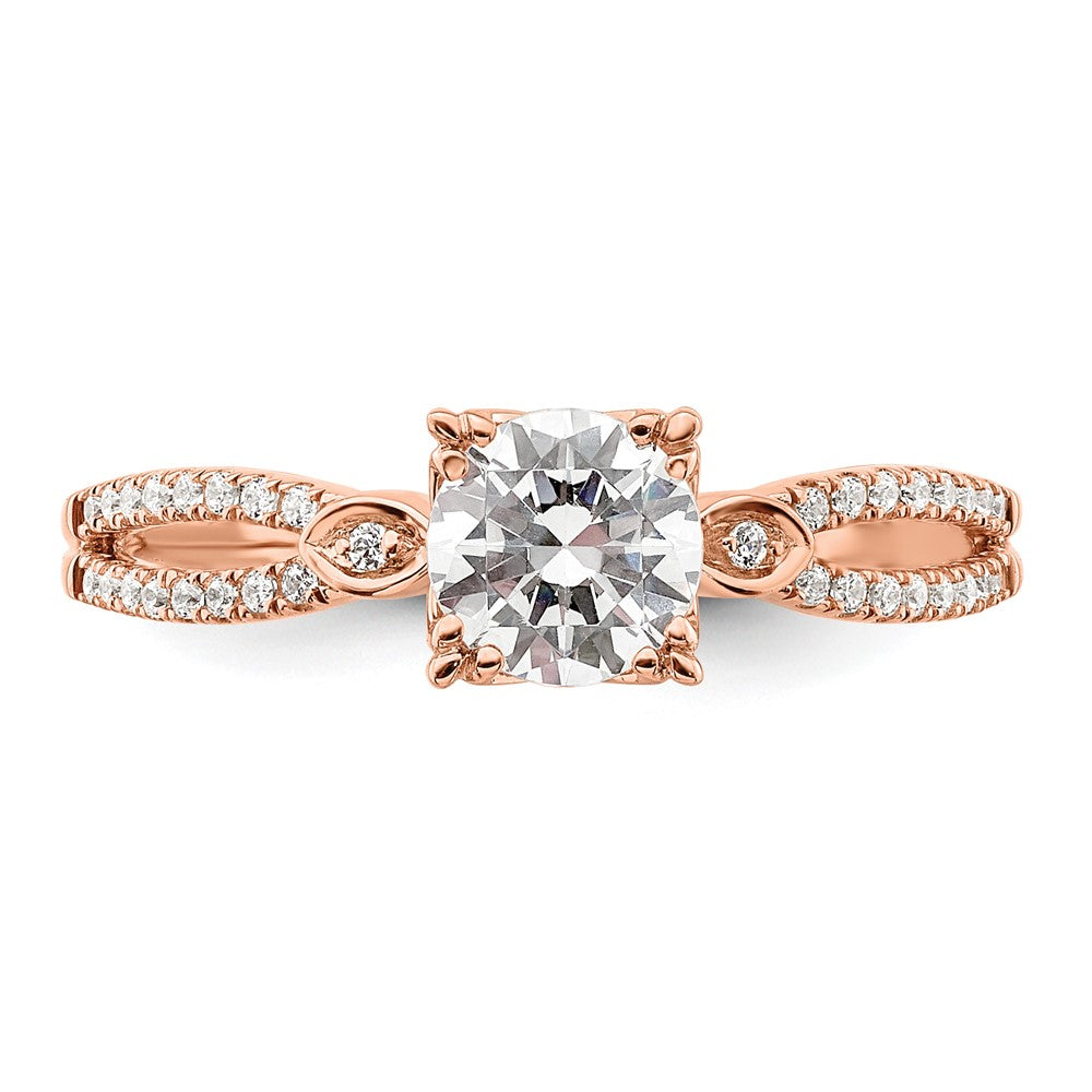 14K Rose Gold 2-Row (Holds 3/4 carat (5.8mm) Round Center) 1/8 carat Diamond Semi-Mount Engagment Ring