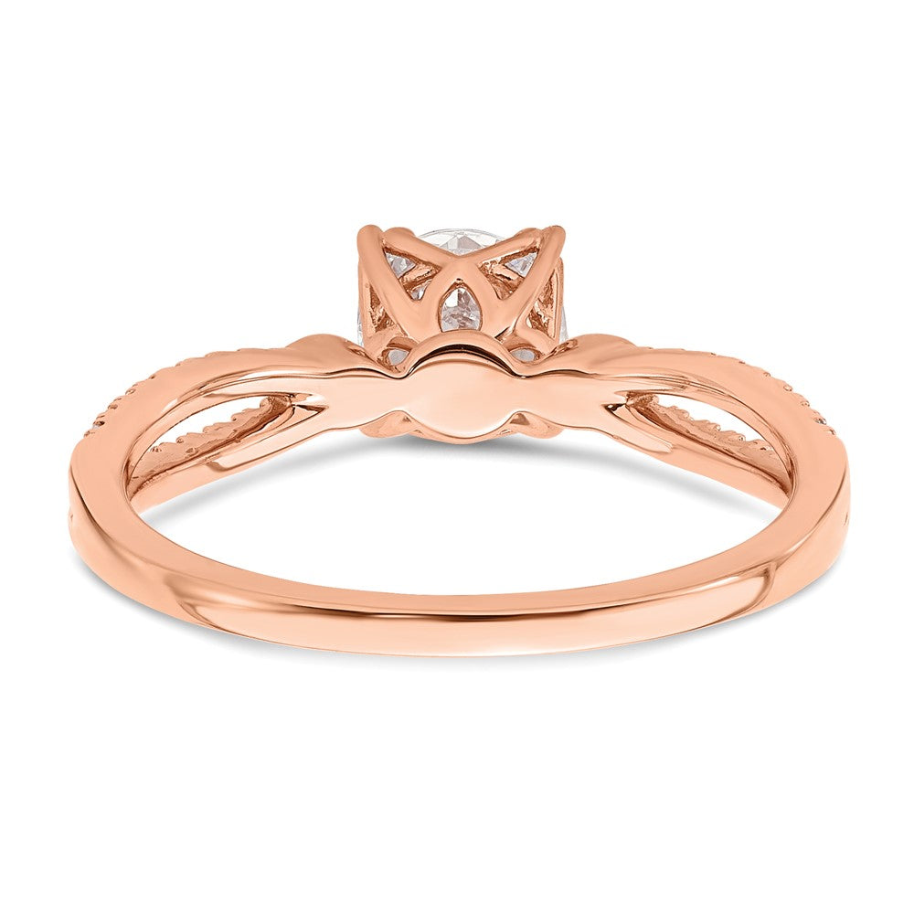 14K Rose Gold 2-Row (Holds 3/4 carat (5.8mm) Round Center) 1/8 carat Diamond Semi-Mount Engagment Ring