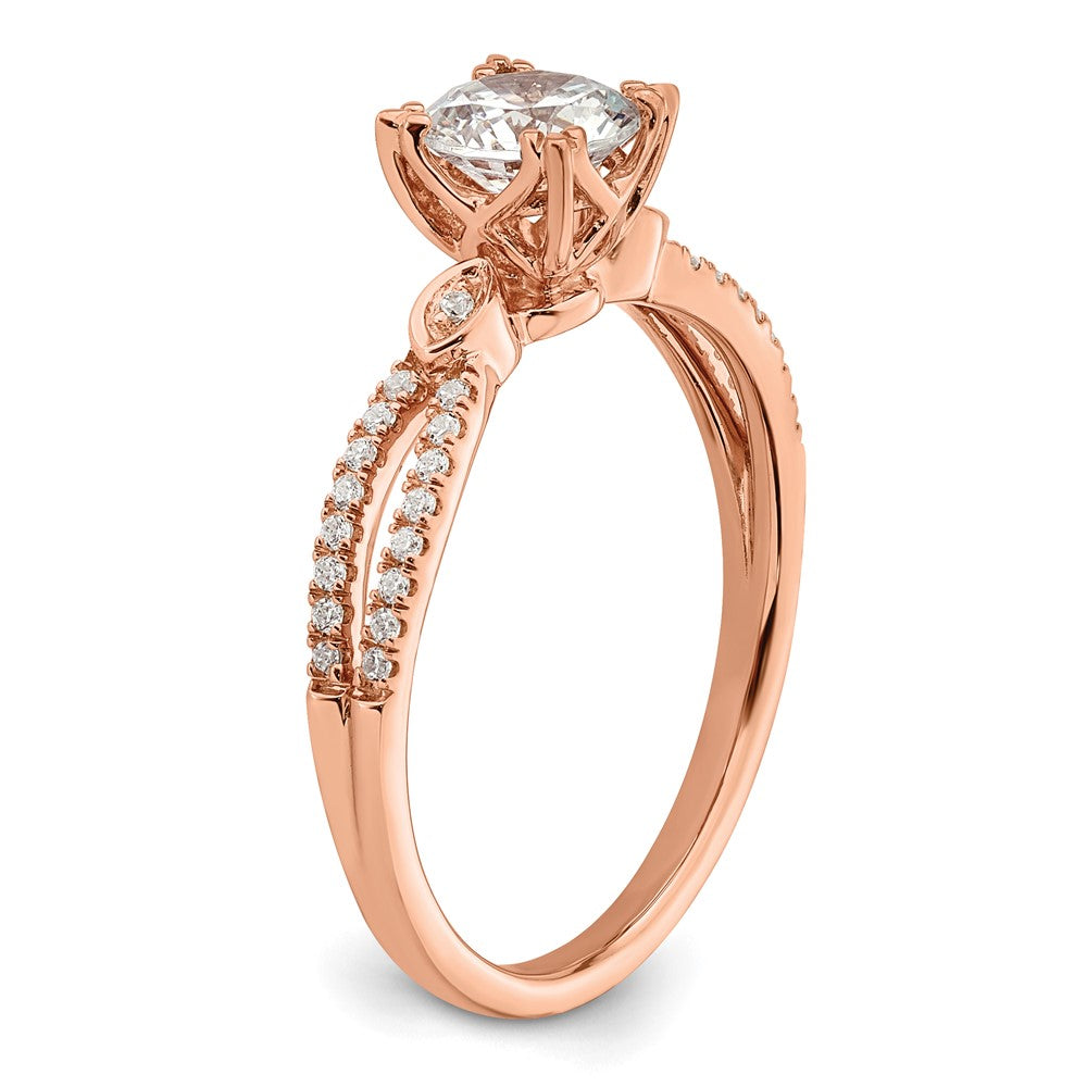 14K Rose Gold 2-Row (Holds 3/4 carat (5.8mm) Round Center) 1/8 carat Diamond Semi-Mount Engagment Ring