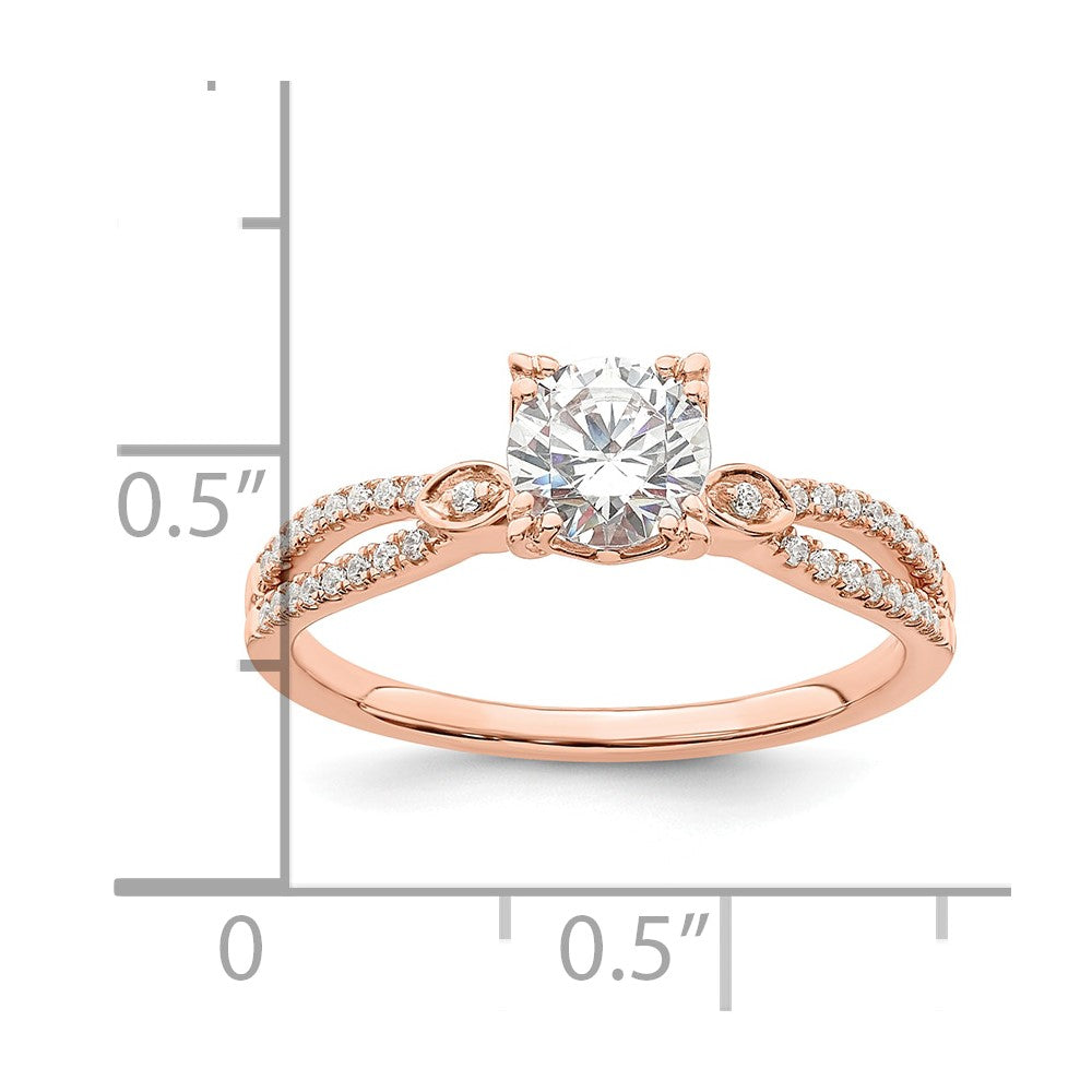 14K Rose Gold 2-Row (Holds 3/4 carat (5.8mm) Round Center) 1/8 carat Diamond Semi-Mount Engagment Ring