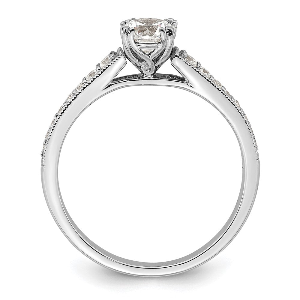 14k White Gold (Holds 1/2 carat (5.2mm) Round Center) 1/6 carat Diamond Semi-Mount Engagement Ring
