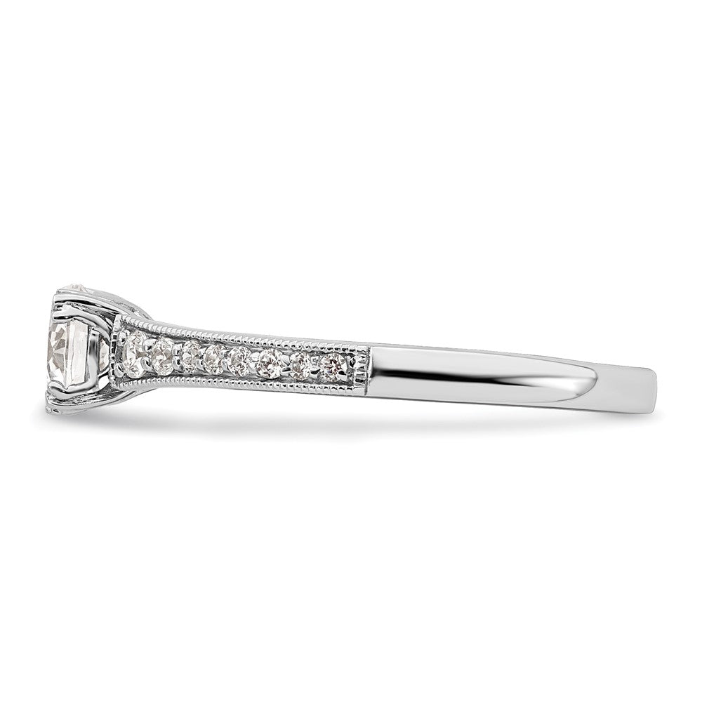 14k White Gold (Holds 1/2 carat (5.2mm) Round Center) 1/6 carat Diamond Semi-Mount Engagement Ring