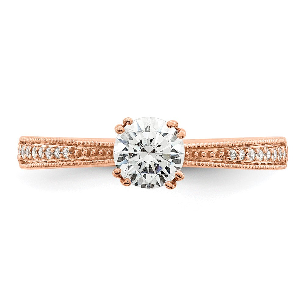 14k Rose Gold (Holds 1/2 carat (5.2mm) Round Center) 1/15 carat Diamond Semi-Mount Engagement Ring