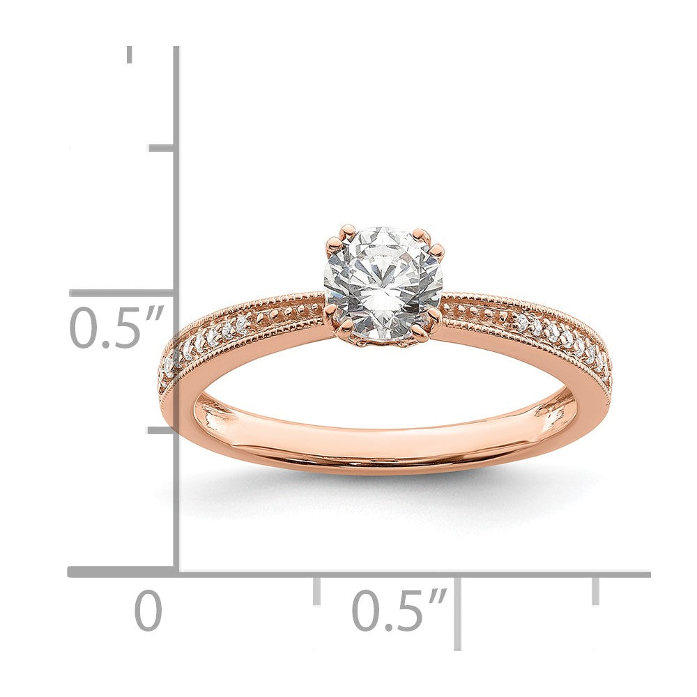 14k Rose Gold (Holds 1/2 carat (5.2mm) Round Center) 1/15 carat Diamond Semi-Mount Engagement Ring