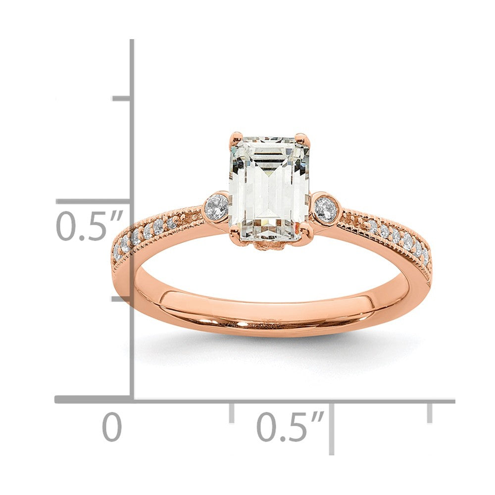 14k Rose Gold (Holds 1 carat (6.9x5.2mm) Emerald-cut Center) 1/15 carat Diamond Semi-Mount Engagement Ring