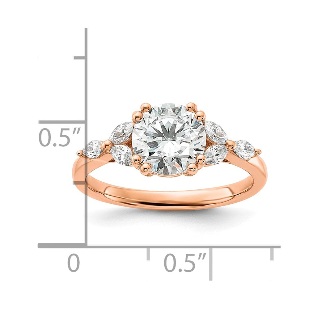 14k Rose Gold (Holds 1.5 carat (7.5mm) Round Center) 1/5 carat Marquise Diamond Semi-Mount Engagement Ring